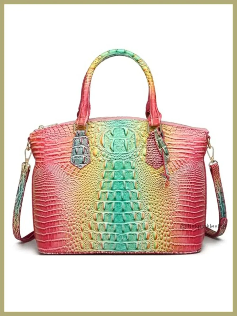 Crocodile Pattern Vegan Leather Satchel Tote Purse